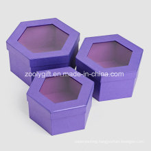Quality Metallic Purple Color Paper Hexagonal Shaped Cosmetic Gift Packing Box with Window